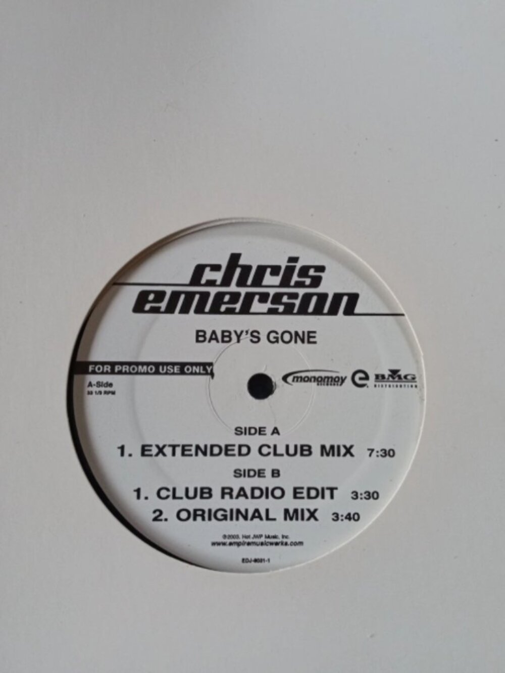 Chris Emerson Baby's Gone Vinyl Record Single PROMO Never Played Rare Dead Stock